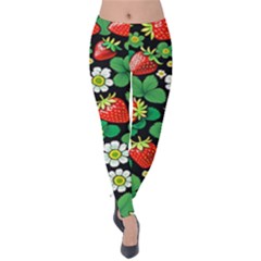 Strawberries Pattern Velvet Leggings by Salmanaz77