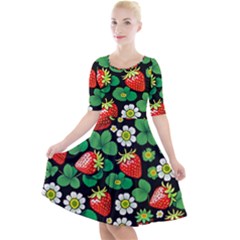 Strawberries Pattern Quarter Sleeve A-line Dress With Pockets by Salmanaz77