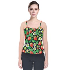 Strawberries Pattern Velvet Spaghetti Strap Top by Salmanaz77