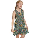 Birds Pattern Flowers Whimsical Kids  Sleeveless Tiered Mini Dress View3