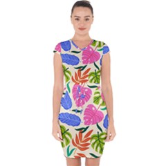 Tropical Sheets Summer Beach Capsleeve Drawstring Dress  by Paksenen