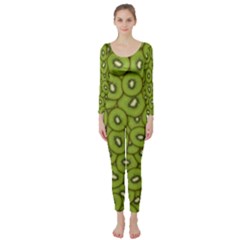 Kiwi Fruit Pattern Green Background Long Sleeve Catsuit by Paksenen