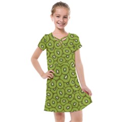 Kiwi Fruit Pattern Green Background Kids  Cross Web Dress by Paksenen