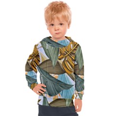 Monstera Palm Leaves Plants Kids  Hooded Pullover by Paksenen