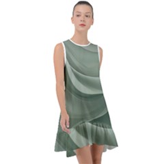 Silky Sage Abstract Elegant Print Design Frill Swing Dress by dflcprintsclothing