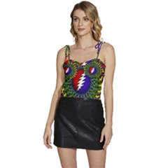 Grateful Dead Bear Pattern Flowy Camisole Tie Up Top by Maspions