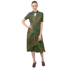 Seamless Pattern Pattern Leaves Keyhole Neckline Chiffon Dress by Paksenen