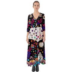 Rainbow Fun Cute Minimal Doodle Button Up Boho Maxi Dress by Bedest