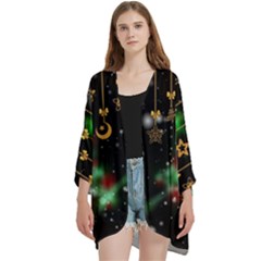 Christmas Star Jewellery Open Front 3/4 Sleeve Batwing Chiffon Cardigan Kimono by anzea