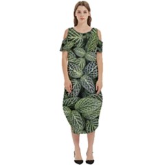 Leaves Foliage Botany Plant Cold Shoulder Loose Fit Dress With Pockets by Maspions