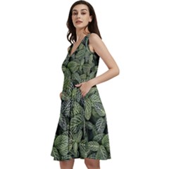 Leaves Foliage Botany Plant Sleeveless V-neck Skater Dress With Pockets by Maspions