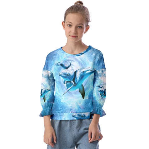 Dolphin Blue Sea Fantasy Kids  Cuff Sleeve Top by Maspions