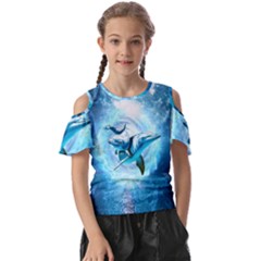 Dolphin Blue Sea Fantasy Kids  Butterfly Cutout T-shirt by Maspions