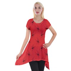 Spiders Pattern Seamless Arachnids Short Sleeve Side Drop Tunic by Maspions