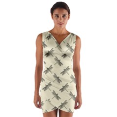 Dragonfy Insect Pattern Wrap Front Bodycon Dress by Maspions