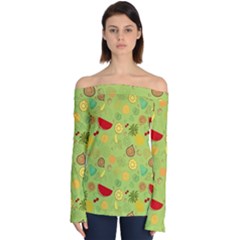 Art Fruits Pattern Off Shoulder Long Sleeve Top by Maspions