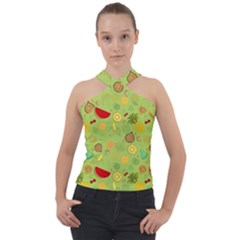 Art Fruits Pattern Cross Neck Velour Top by Maspions