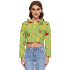 Art Fruits Pattern Women s Lightweight Cropped Hoodie by Maspions