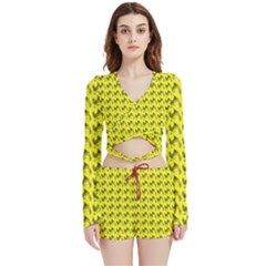 Fern Pattern 2 Yellow Velvet Wrap Crop Top And Shorts Set by snowwhitegirl