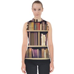 Books Bookshelves Office Fantasy Background Artwork Book Cover Apothecary Book Nook Literature Libra Mock Neck Shell Top by Posterlux