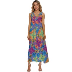 Colorful Flora Flora Kazakh Pattern V-neck Sleeveless Loose Fit Overalls by Cemarart