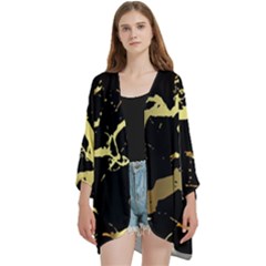 Marble Black, Kiss, Gold, Pretty Open Front 3/4 Sleeve Batwing Chiffon Cardigan Kimono by kyorashop23