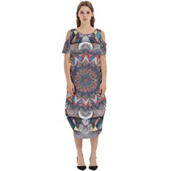 Pattern Nature Cold Shoulder Loose Fit Dress With Pockets by Maspions