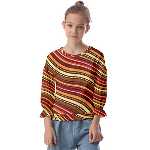 Waves Pattern Abstract Neutrals Kids  Cuff Sleeve Top by Maspions