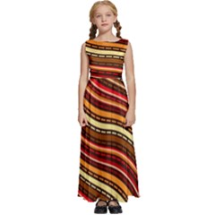 Waves Pattern Abstract Neutrals Kids  Satin Sleeveless Maxi Dress by Maspions