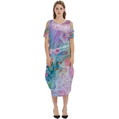 Cells Fluid Bubbles Cold Shoulder Loose Fit Dress With Pockets by Maspions