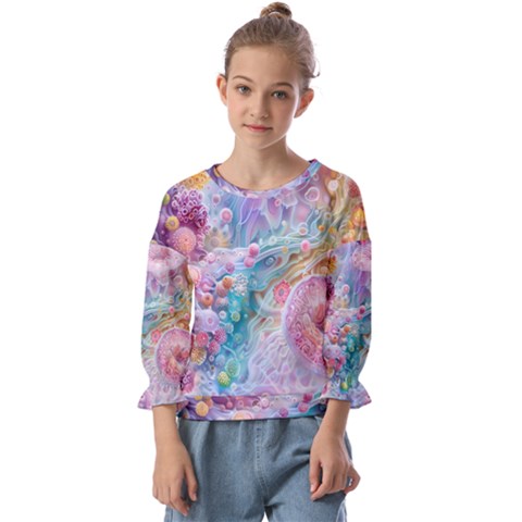 Cells Fluid Bubbles Kids  Cuff Sleeve Top by Maspions