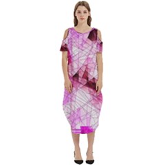 Pink Abstract Lineart Cold Shoulder Loose Fit Dress With Pockets by Maspions