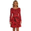 Red Roses , Red Buds, Red Roses Long Sleeve Wide Neck Velvet Dress View1