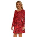 Red Roses , Red Buds, Red Roses Long Sleeve Wide Neck Velvet Dress View2