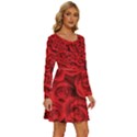 Red Roses , Red Buds, Red Roses Long Sleeve Wide Neck Velvet Dress View3