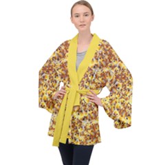 Whimsy Chickens Pattern (ai) Long Sleeve Velvet Kimono  by dflcprintsclothing