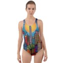 City New York Nyc Skyscraper Skyline Downtown Night Business Urban Travel Landmark Building Architec Cut-Out Back One Piece Swimsuit View1