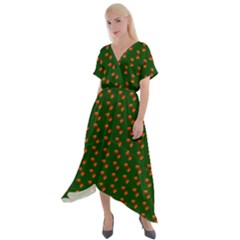 Kawaii Pumpkin Patt Green Cross Front Sharkbite Hem Maxi Dress by snowwhitegirl