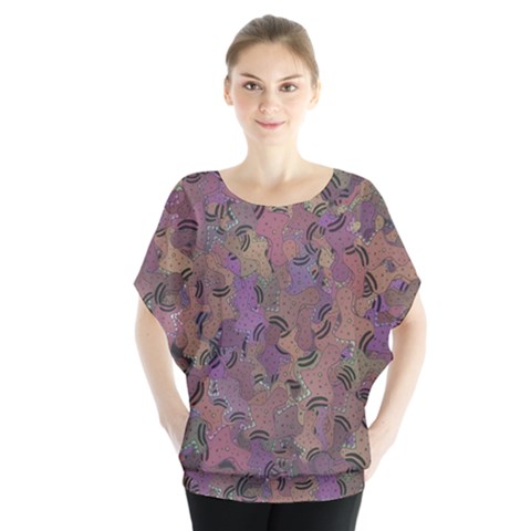 Monster Snake Hand Drawn Illustration Motif Random Pattern Batwing Chiffon Blouse by dflcprintsclothing