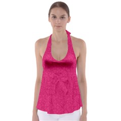 Pink Abstract Crimson Triangle Tie Back Tankini Top by Posterlux