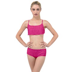 Pink Abstract Crimson Triangle Layered Top Bikini Set by Posterlux