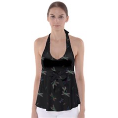 Background Pattern Dragonfly Tie Back Tankini Top by Posterlux