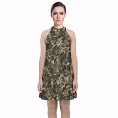 Camouflage Army Survival Uniform Velvet Halter Neckline Dress  by Posterlux