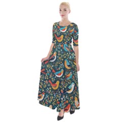 Birds Pattern Flowers Whimsical Half Sleeves Maxi Dress by Salmanaz77