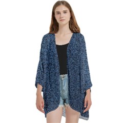 Blue Denim Fabric Open Front 3/4 Sleeve Batwing Chiffon Cardigan Kimono by kyorashop23