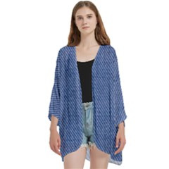 Blue Denim Open Front 3/4 Sleeve Batwing Chiffon Cardigan Kimono by kyorashop23