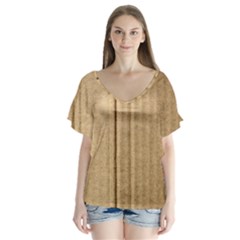 Brown Cardboard Texture Macro, Cardboard, Cardboard V-neck Flutter Sleeve Top by kyorashop23