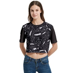 Cryptic Creature Pattern  Women s Round Neck Short Sleeve Crop Top by dflcprintsclothing