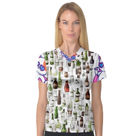 Bottle Chic Print Patterns V-neck Sport Mesh T-shirt by BellaVistaTshirt02