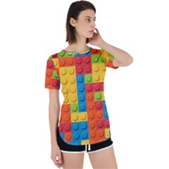 Lego Bricks, Colorful Dots Background Perpetual Short Sleeve T-shirt by kyorashop23